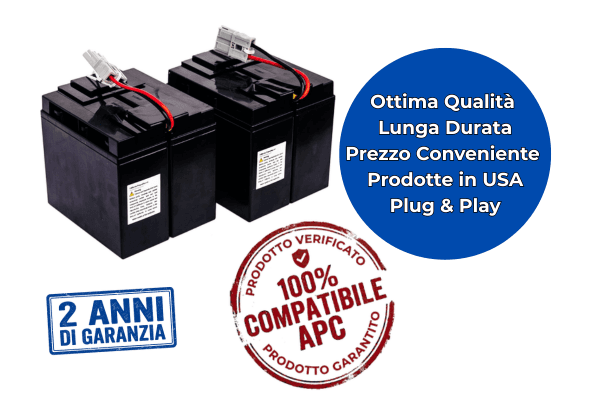 Batterie di Ricambio per APC Smart UPS SMT2200, APC Smart UPS SUA3000, SUA3000XLI, DLA2200I, DLT2200I, DLA3000I, SUA5000RMI5U (2 x RBC55-BD1), SUA48XLBP (2 x RBC55-BD1)