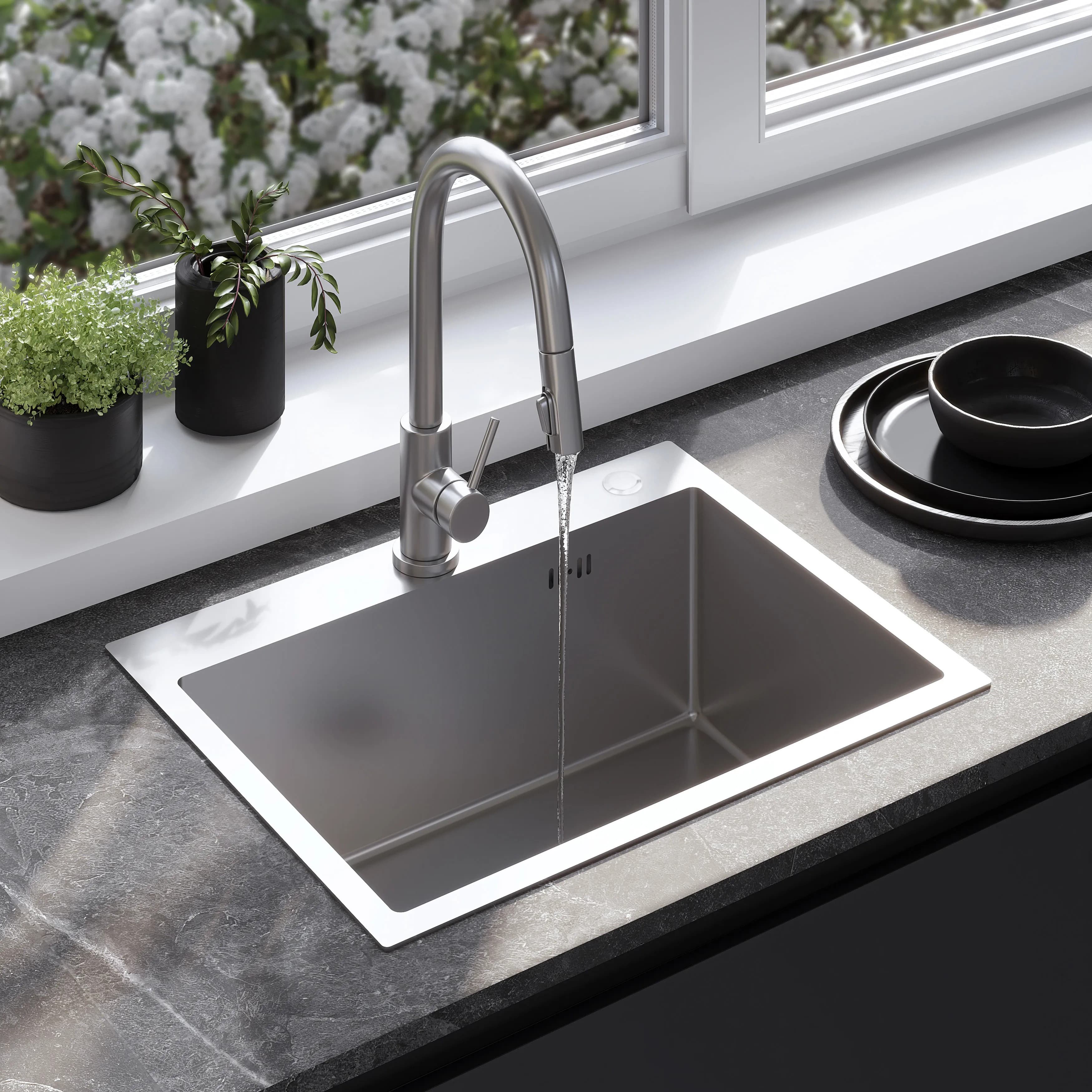 Lavello In Acciaio Liam Brush Nickel senza rubinetto da cucina