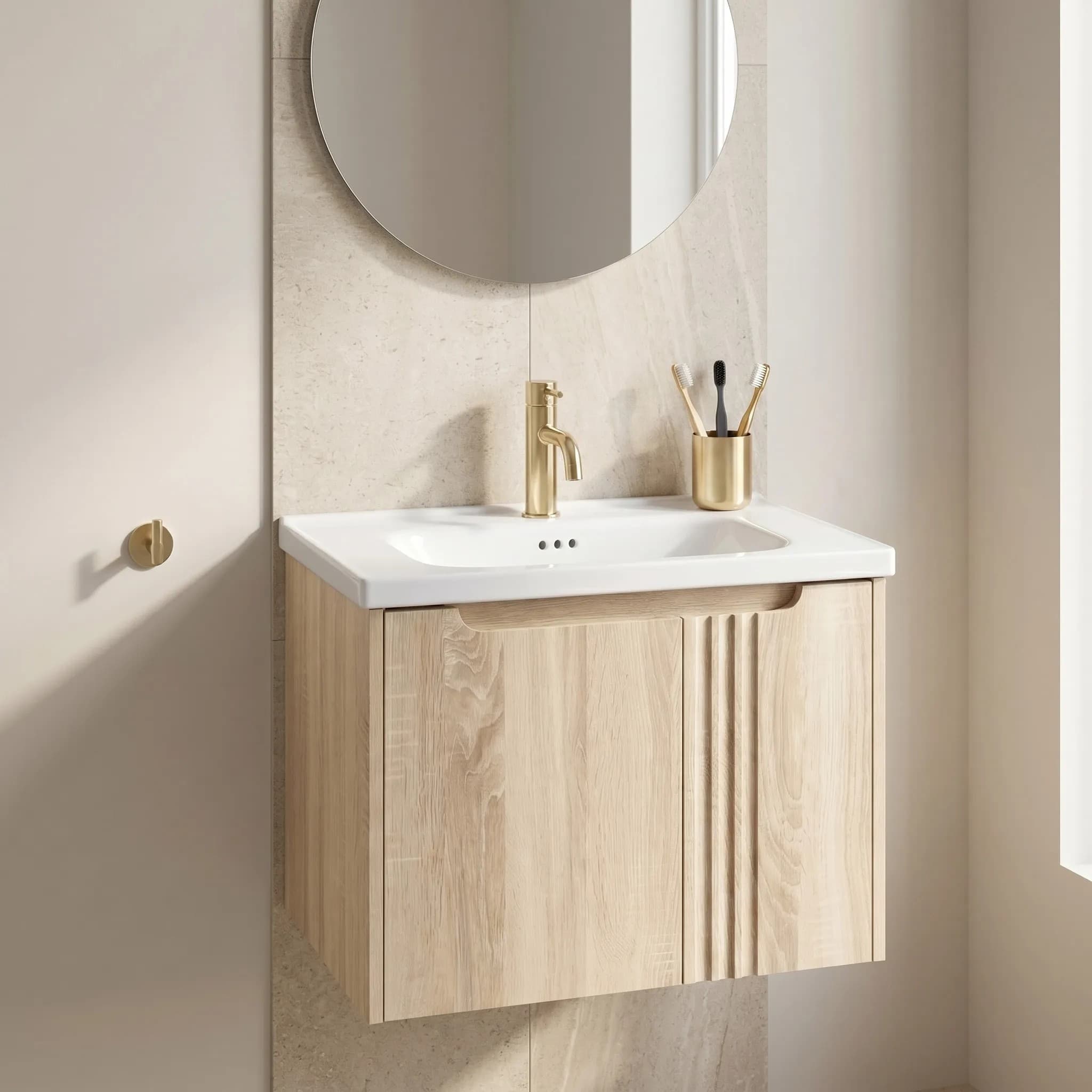 Mobile Bagno Con Lavabo Rea Db86-60l-3 Light 60cm