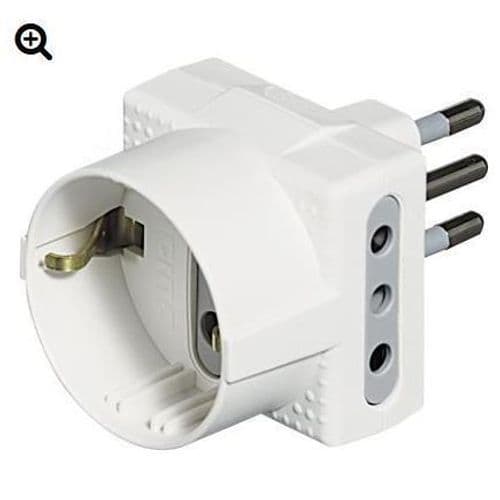 Adattatore 2 Prese F. 10A,e Presa F. Tedesca, Presa Maschio 10A -Bianco-