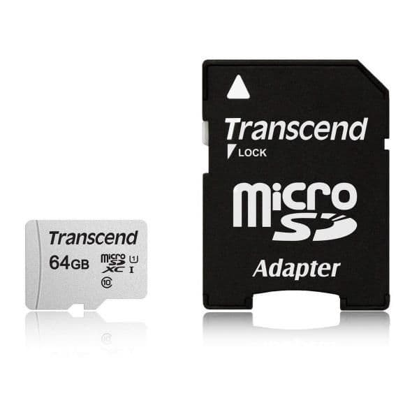 TS64GUSD300S-A - microSD da 64GB, con adattatore, UHS-I U1 A1