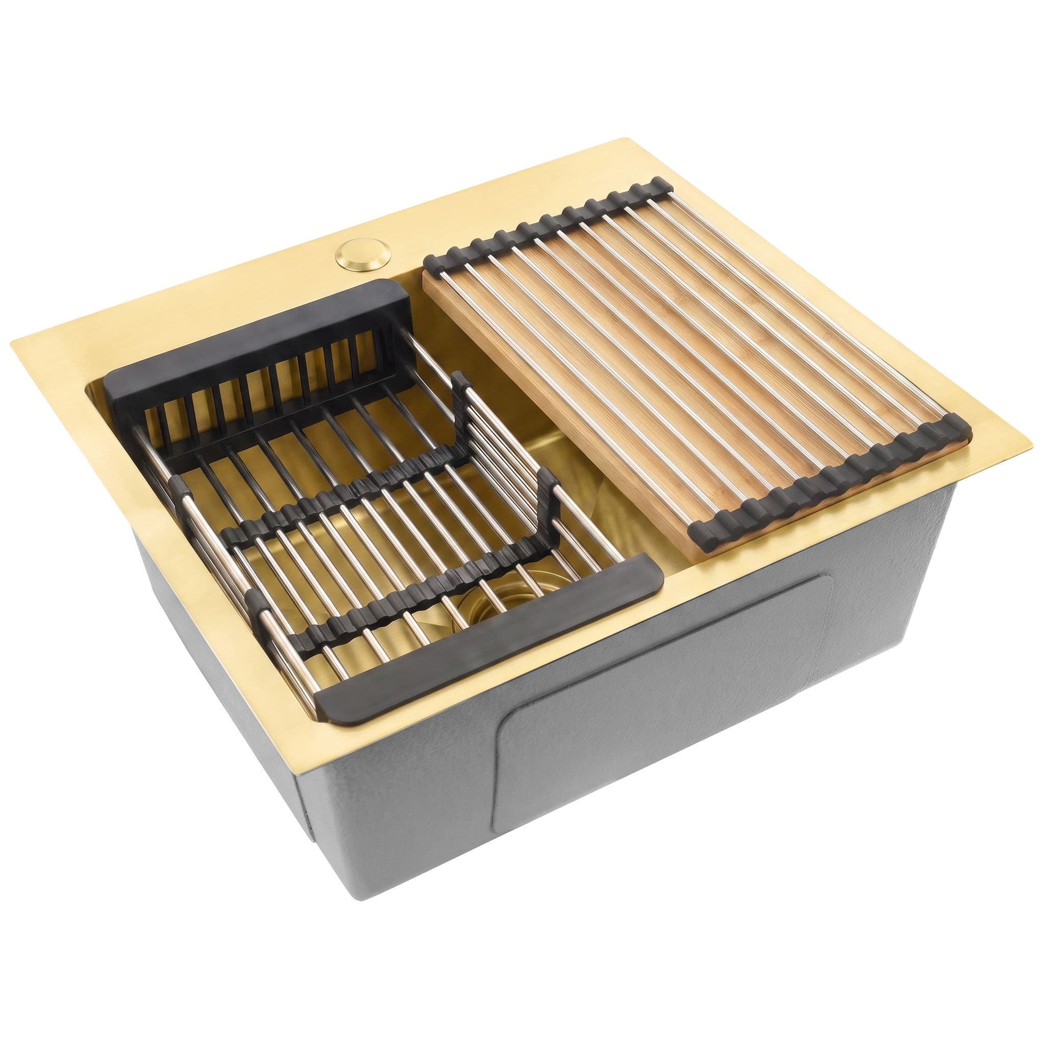 Lavello In Acciaio Con Set Di Accessori 3 Pz. Rea Leo 50 Brush Gold Accessori neri