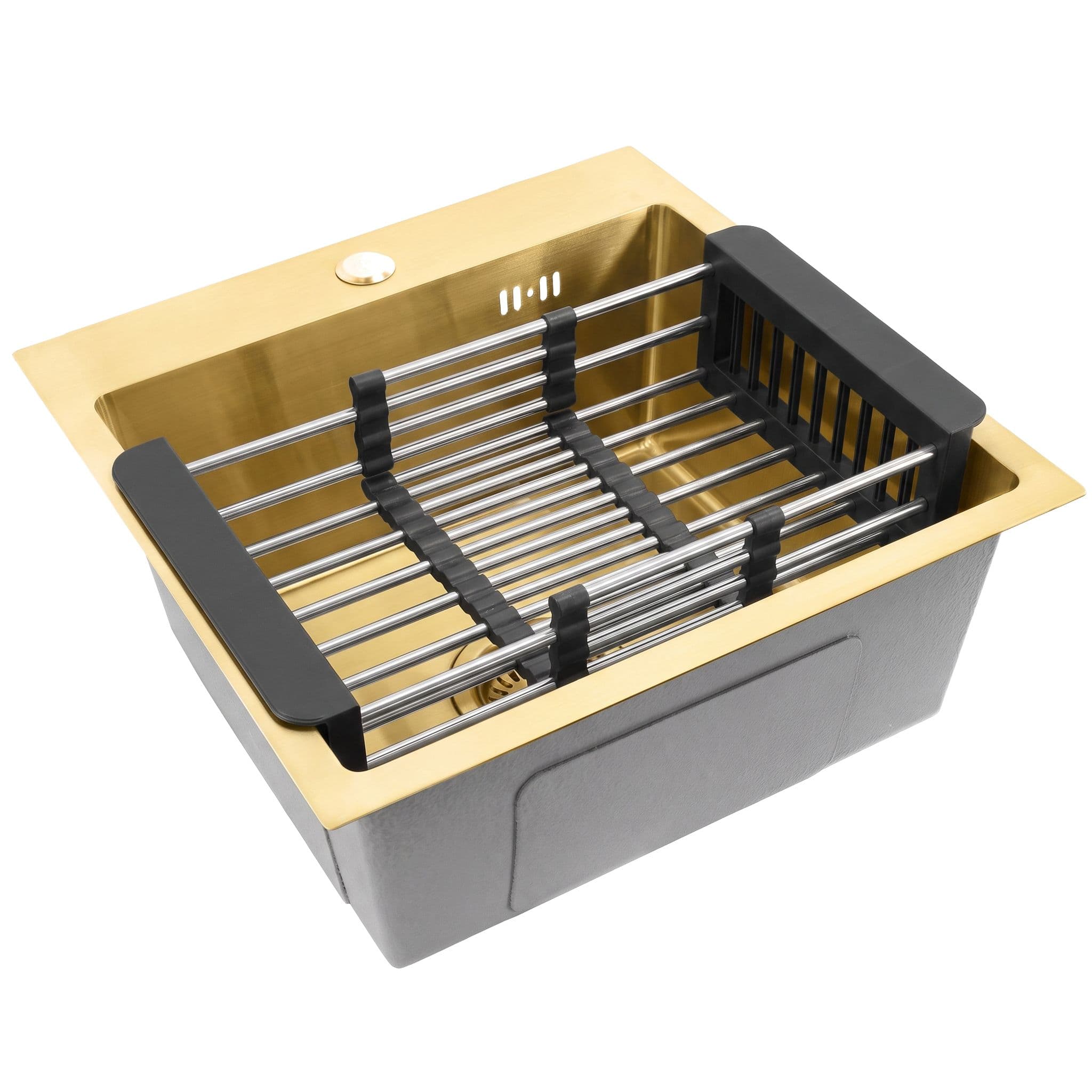 Lavello In Acciaio Con Set Di Accessori 3 Pz. Rea Leo 40 Brush Gold Accessori grigi