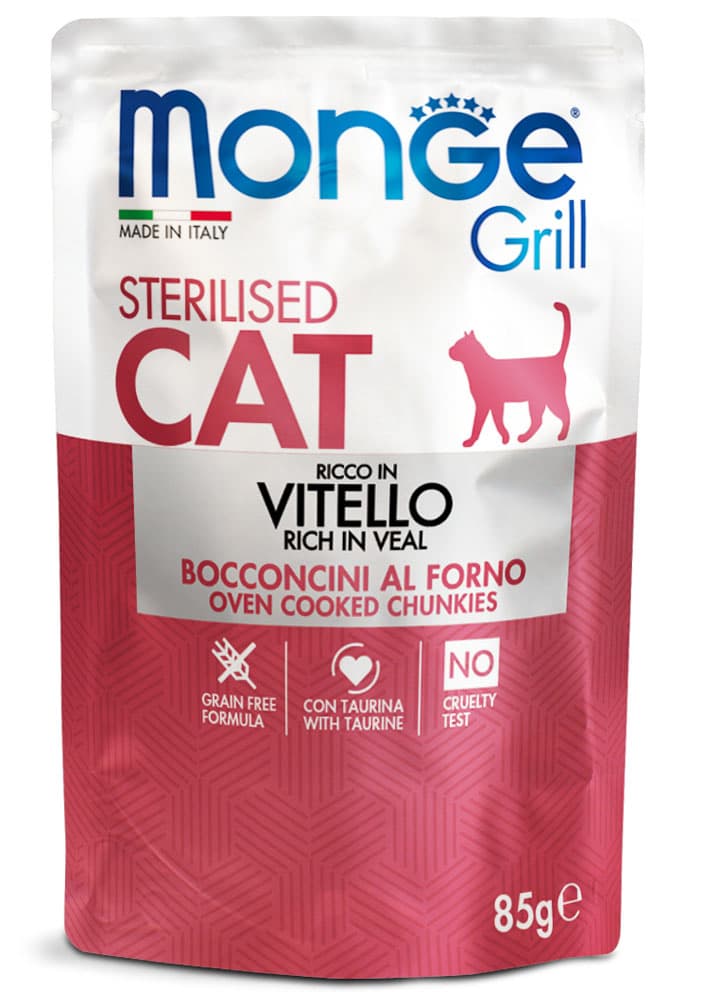 Monge Grill Gatto Bocconcini in Jelly - Ricco in Vitello - Sterilised 85 gr.