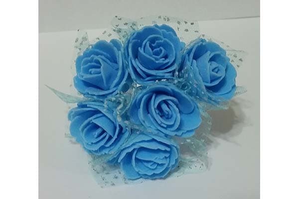 Rosa in spugna con inserti pois cm 2 pz 10 colore celeste