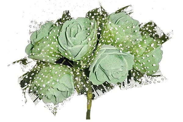 Rosa in spugna con velo a pois cm 3 pz 6 colore verde bosco