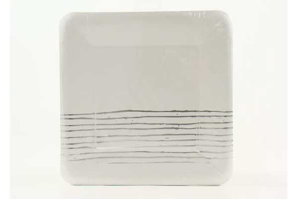 Piatto carta quadrato con decoro argento 24x24 cm 6 pz