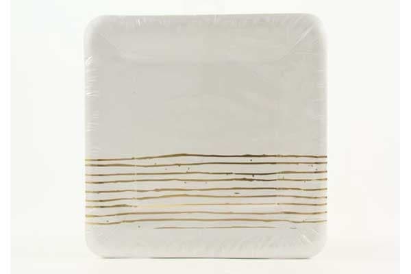 Piatto carta quadrato con decoro oro 24x24 cm 6 pz