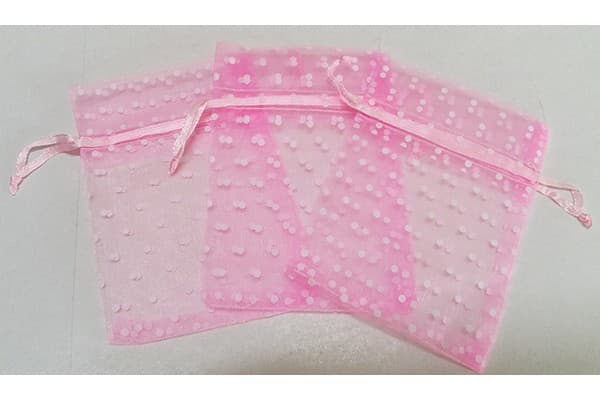 3 Sacchetti Rosa a pois in organza per confetti cm10x13