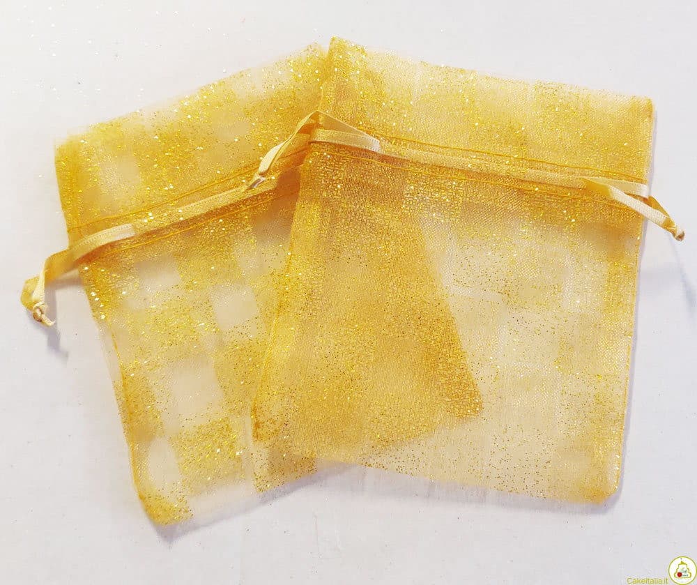 10 Sacchetti glitterati a scacchi Oro in organza per confetti