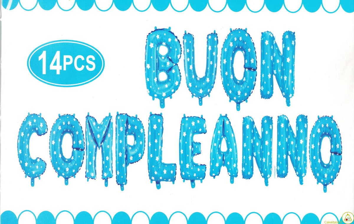 Set 14 palloncini Buon Compleanno Celeste 40cm