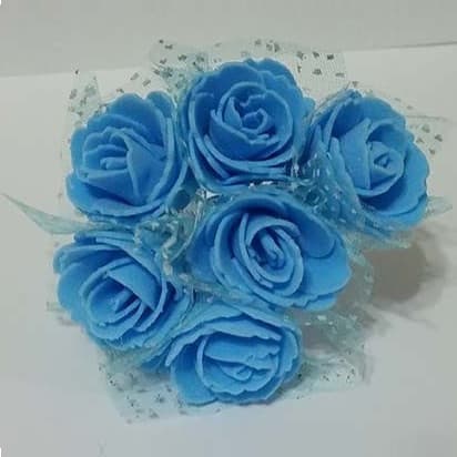 Rosa in spugna con velo a pois cm 3 pz 6 colore celeste