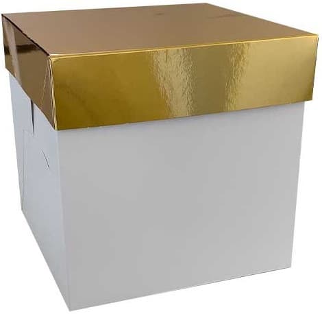 Box Panettone in Cartone Kraft Bianco con Coperchio Dorato Decora – 20x20xH20cm o 24x24xH15cm