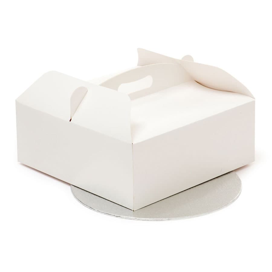Kit Scatola Porta Torta Quadrata Bianca con Manico + Sottotorta Tondo Argento | Decora (23–36cm)