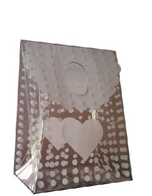 12 Sacchetti Regalo in PVC a pois con decoro cuore bianco 9x6xh12 cm