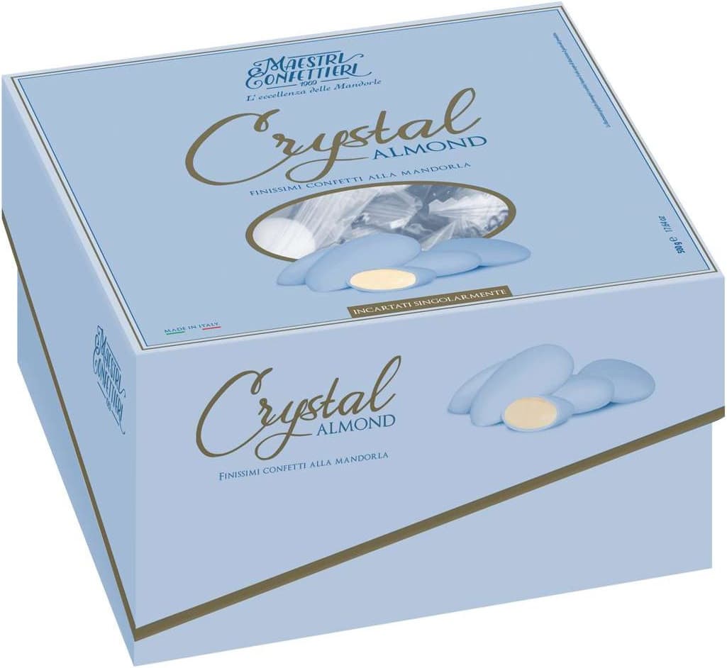 Confetti alla Mandorla Maxtris "CRYSTAL ALMOND" Celeste Incartati in Vassoio 500g