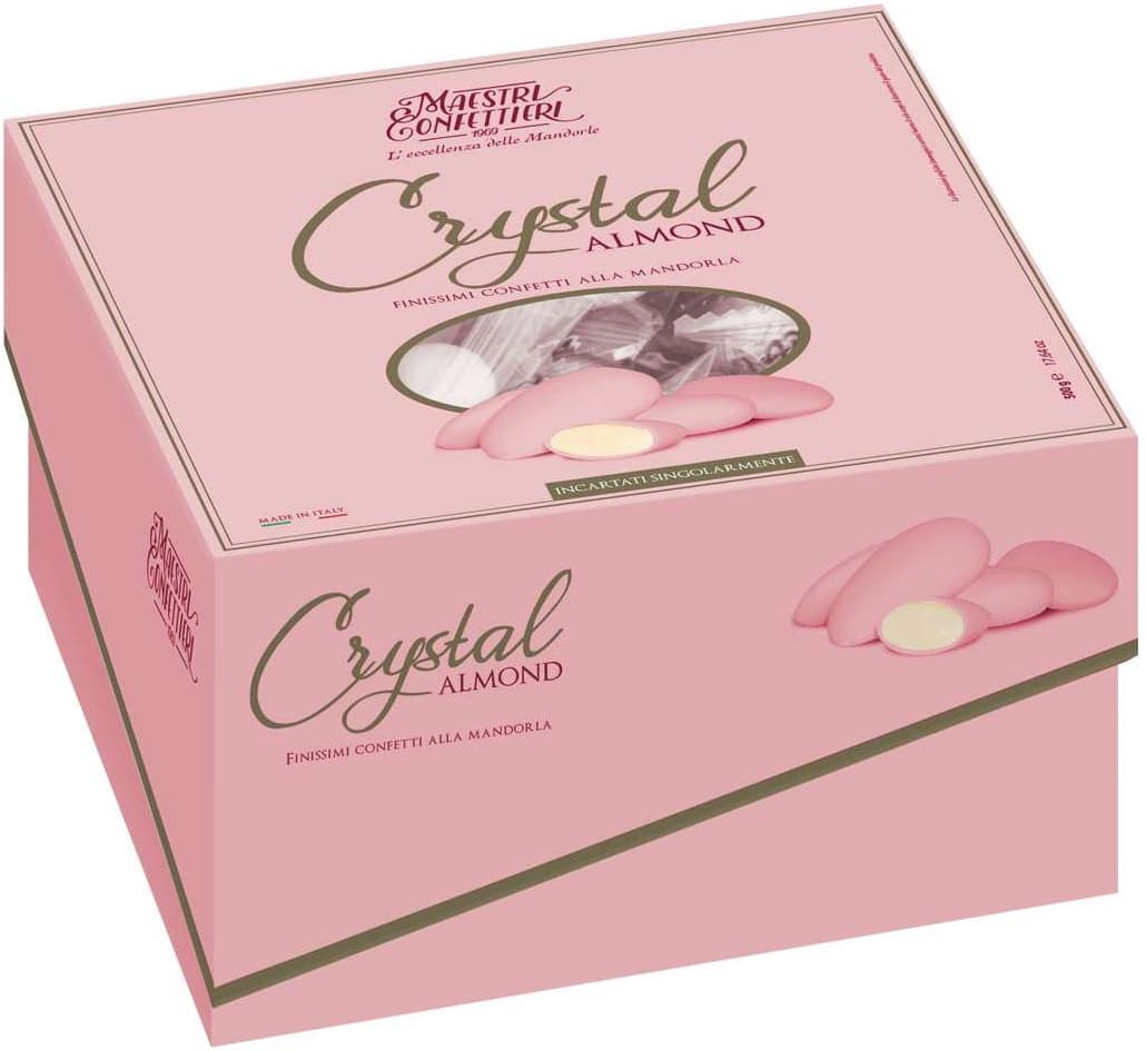 Confetti alla Mandorla Maxtris "CRYSTAL ALMOND" Rosa Incartati in Vassoio 500g