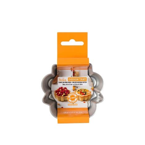 Stampo Crostatina Tonda Decora Design Tart – Metallo Antiaderente con Fondo Mobile Ø8xH3cm