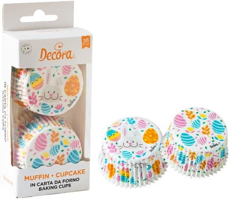 Pirottini Muffin Ovetti di Pasqua Decora (Ø50×H3,2cm) – Carta Forno con Decori a Tema Pasqua (36 Pz)