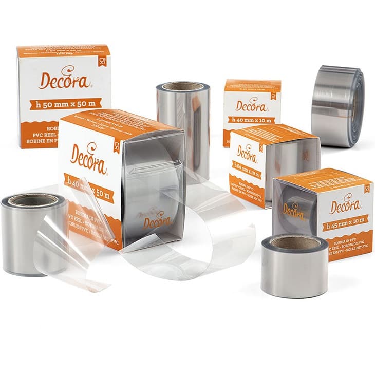 Bobina in Pvc per Alimenti Decora (50m) – Nastro Antiaderente per Collari e Anelli per Torte (H4/6cm)
