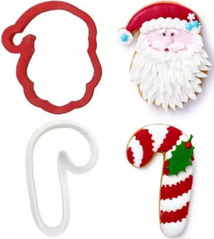 Tagliabiscotti Natalizi Babbo Natale e Bastoncino Candy Cane Decora | Set 2 Cutter in Plastica per Biscotti e Pasta di Zucchero