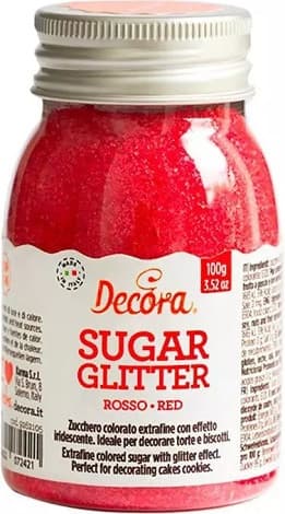 Zucchero Glitterato Rosso Decora (100g) – Cristalli, Extra-Fini, Brillanti per Torte, Biscotti e Cupcake