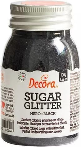 Zucchero Glitterato Nero Decora (100g) – Cristalli, Extra-Fini, Brillanti per Torte, Biscotti e Cupcake