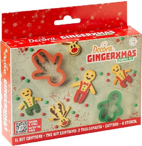 'Ginger Christmas' Decora - Kit 2 Tagliapasta + 4 Stencil per Biscotti Omino Pan di Zenzero Decorato