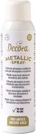 Decora Spray Metallizzato Oro Antico (150ml) – Colorante Alimentare per Pasta di Zucchero, Pasta di Gomma e Cioccolato