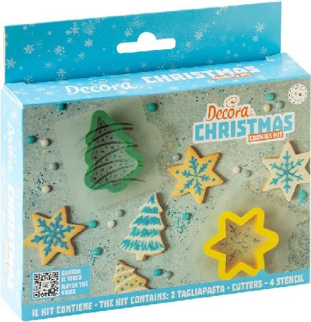 'Decorazioni Christmas' Decora - Kit 2 Tagliapasta + 4 Stencil per Biscotti Alberi e Stelle Natalizie Decorate