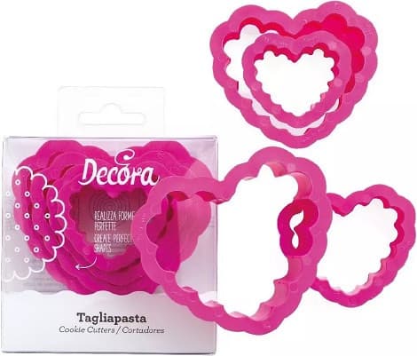 Tagliapasta Cuore Festonato Decora – Set 4 Cutter in Plastica (Formati 4/8cm)