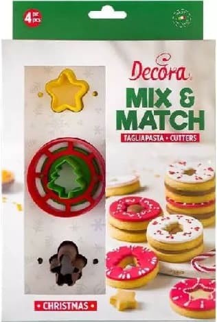 Tagliapasta Natale Mix & Match Decora – Set 4 Cutter in Plastica per Biscotti Occhi di Bue