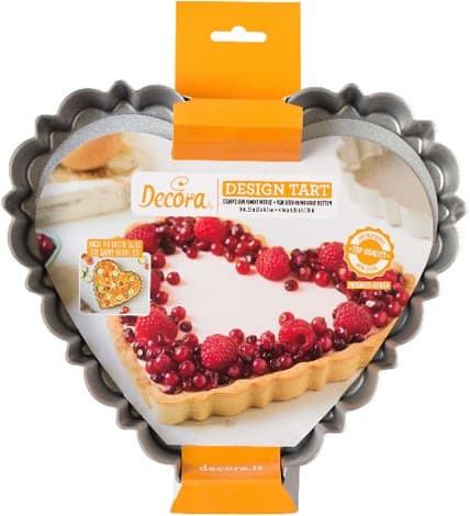Stampo Crostata Cuore Decora Design Tart – Metallo Antiaderente con Fondo Mobile 25×23×H3cm