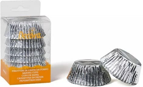 Pirottini Muffin Decora in Carta Argento – Set 60 Pezzi Ø5×h3,2 cm per Dolci e Cupcake