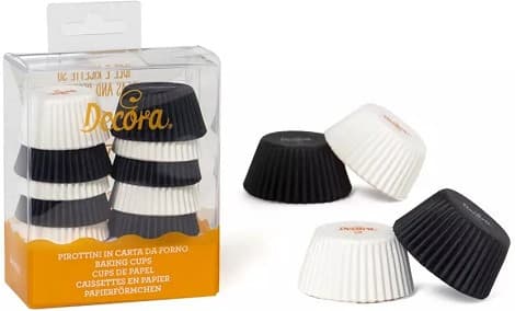 Decora Pirottini Mini Muffin Bianchi e Neri (200 pz) – Carta Forno Antiaderente per Cottura Professionale (Ø3,2×H2,2cm)