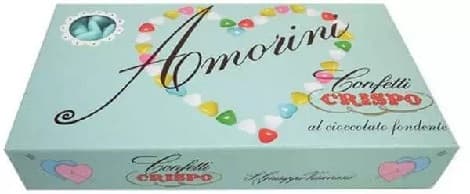 Amorini celeste Crispo 1 Kg confetti celesti a forma di cuori di cioccolato fondente