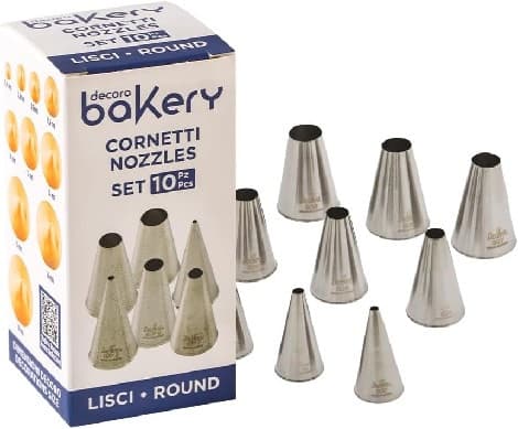 Cornetti Lisci Decora in Acciaio Inox (Ø4/18mm) – Beccucci per Decori Diretti con Sac à Poche (10 Pz)