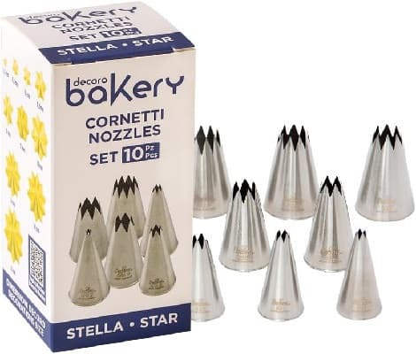 Set 10 Cornetti Stella Decora – Acciaio Inox Ø4-18mm | Beccucci per Decori Diretti con Sac à Poche