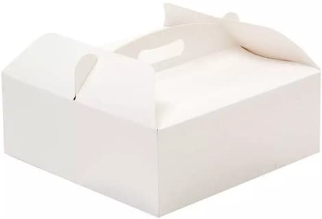Scatola Rettangolare per Torta in Cartoncino Bianco con Manico – 21×36×H12cm – Decora