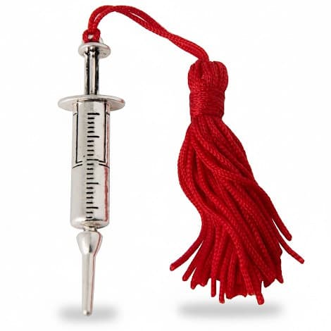 Ciondolo Siringa applicazione in zama con nappina rossa per laurea medicina
