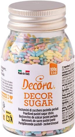 Bastoncini di Zucchero Perlati Decora 100g – Mix Rosa, Azzurro e Giallo | Sprinkles per Dolci
