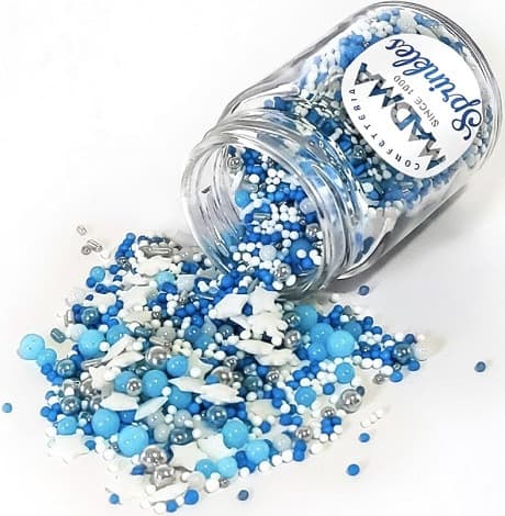 Sprinkles Mix Winter Snow Madma (90g) – Zuccherini Invernali Argento, Blu e Bianco con Stelline per Dolci e Biscotti
