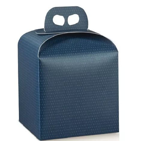 Scatola Porta Panettone Alto Spot Blu 200×200×180mm con Maniglia – Confezione Natalizia Elegante