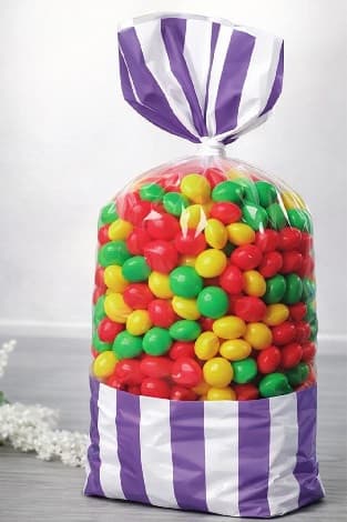 8 Sacchetti Trasparenti con Decoro Lilla – Fondo a Soffietto 8,7×8,2×27,8cm | Per Caramelle, Biscotti e Dolciumi