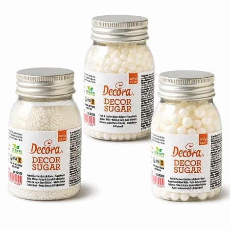 Perle di Zucchero Bianco Brillante Decora (100g) | Decorazioni Torte | Formati Ø2/5/7mm