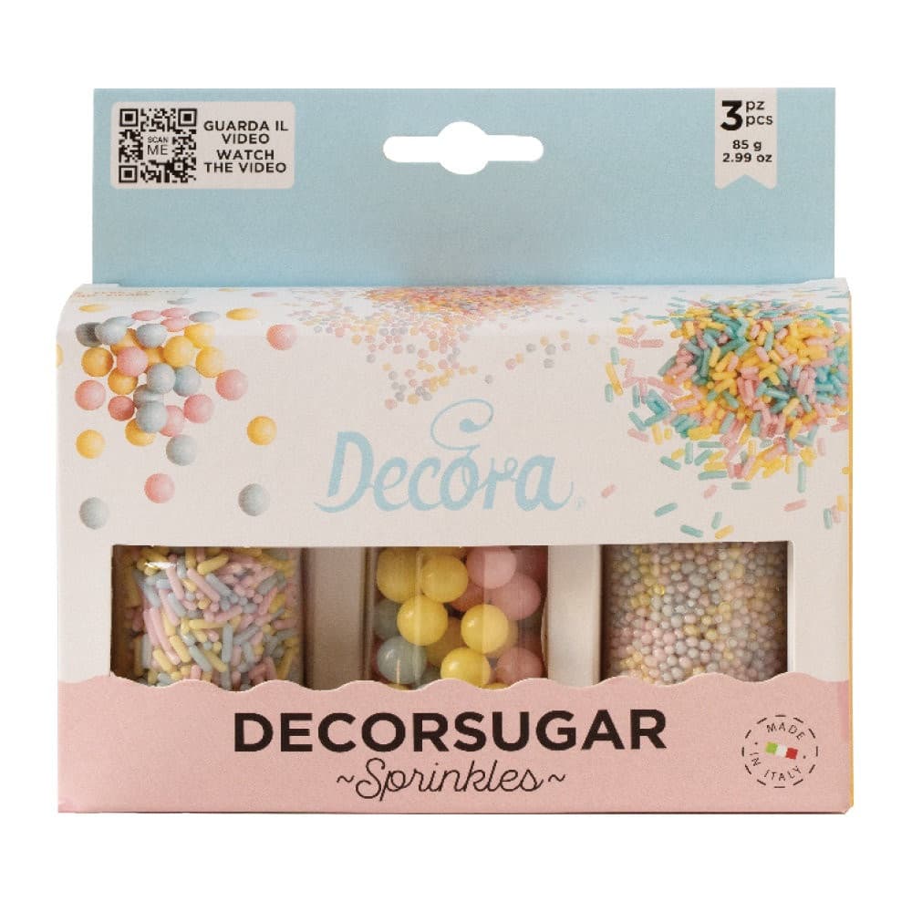 Decora Sprinkles Set Decor Mix Colori Assortiti Perlati (85g) | 3 Tipi di Decorazioni: Perle, Perline e Bastoncini