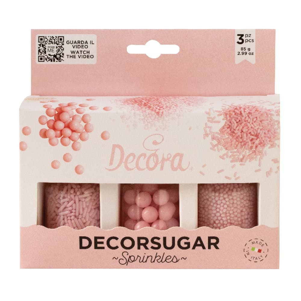 Decora Sprinkles Set Decor Mix Rosa Perlato (85g) | 3 Tipi di Decorazioni: Perle, Perline e Bastoncini