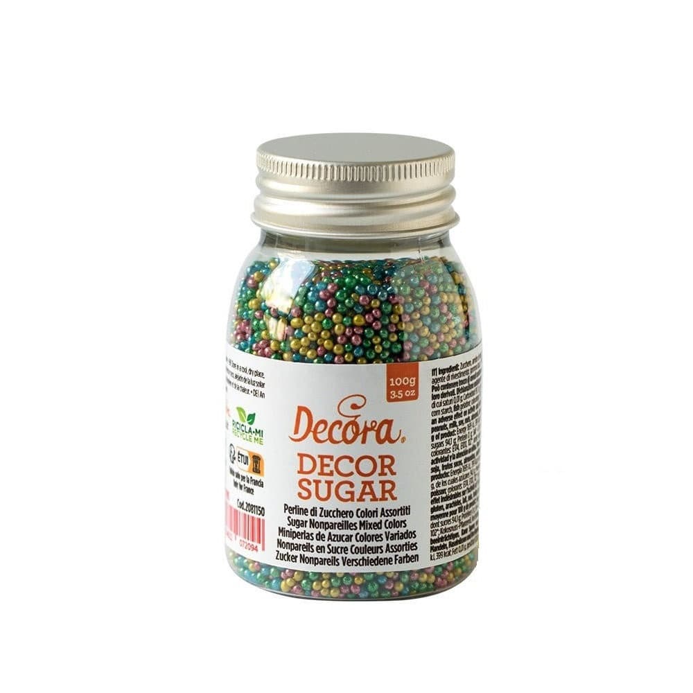 Perline di Zucchero Colori Assortiti Metallizzati Ø2mm Decora (100g) – Decorazioni Lucide per Torte, Dolci e Dessert