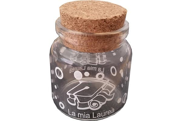 Barattolino portaconfetti con tappo in sughero laurea bianco cm 4.5x4.5