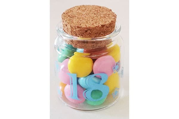 Barattolino portaconfetti con tappo in sughero 18 Compleanno Celeste cm 4.5x4.5
